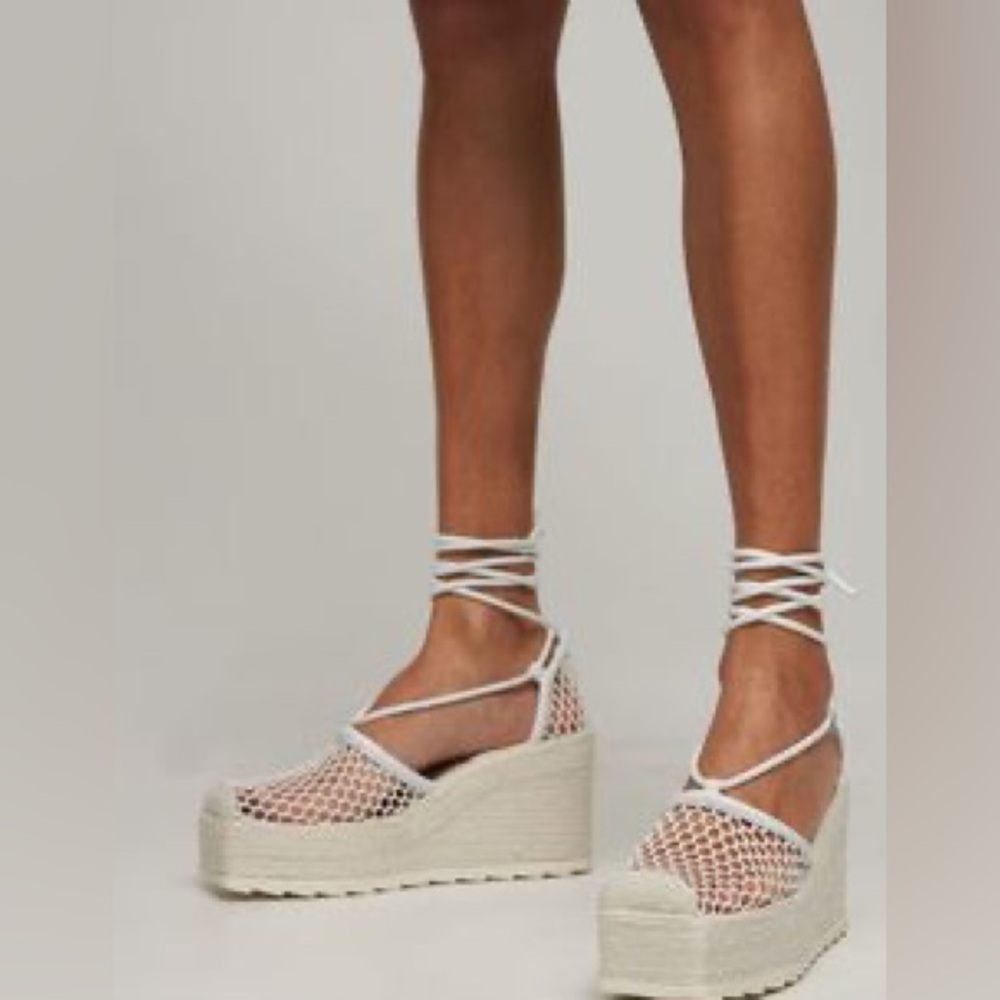 BOTTEGA VENETA MESH ESPADRILLE PLATFORM WEDGES WOMEN WHITE | WHITE SANDALS